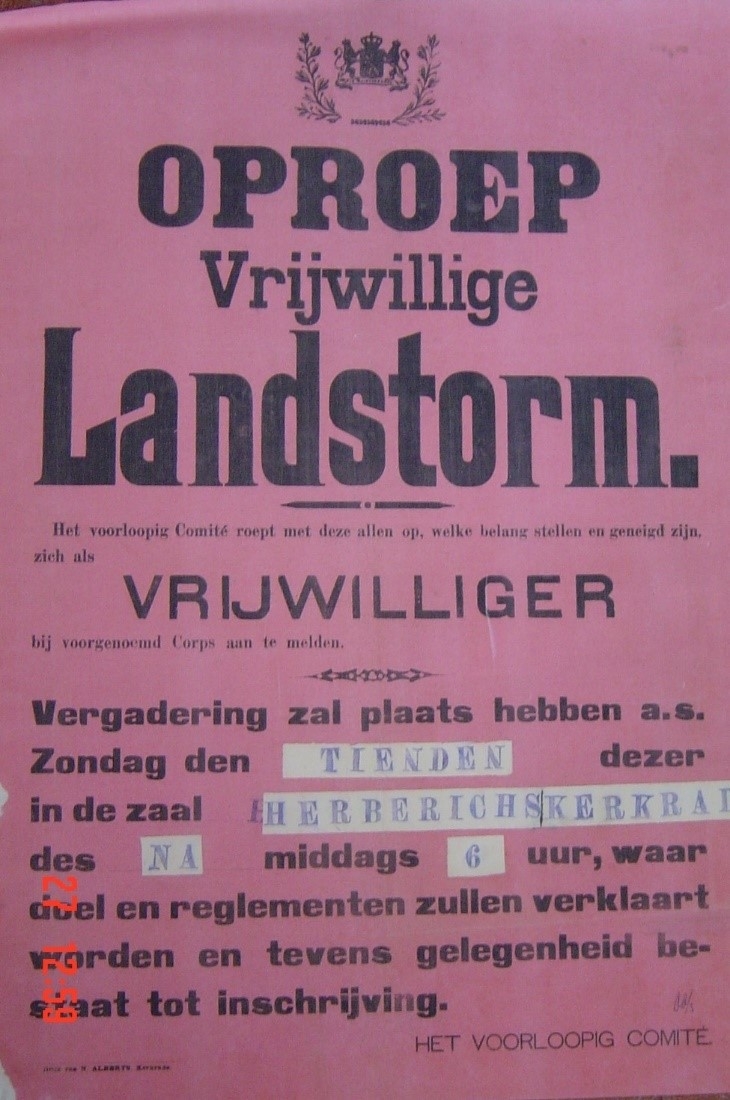 Oproep Bijzonder Vrijwillig Landstormkorps Limburgsche Jagers